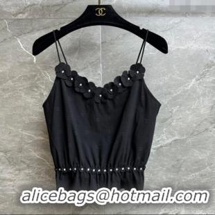 Best Quality Chanel Cotton Blend Vest with Blossom 0704 Black 2025
