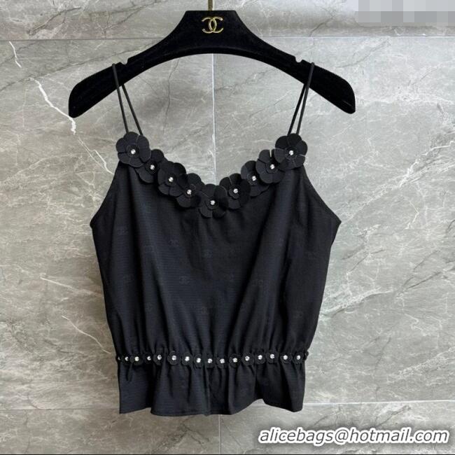 Best Quality Chanel Cotton Blend Vest with Blossom 0704 Black 2025