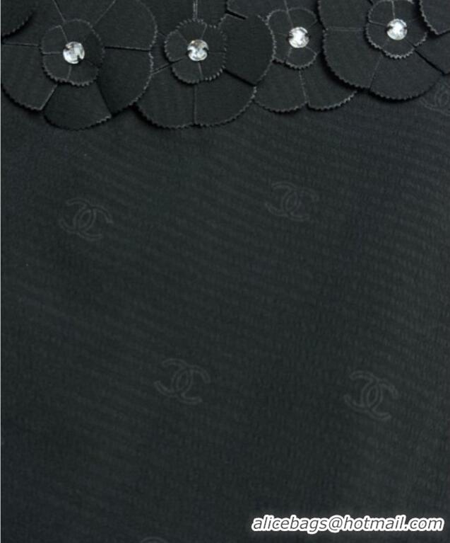 Best Quality Chanel Cotton Blend Vest with Blossom 0704 Black 2025