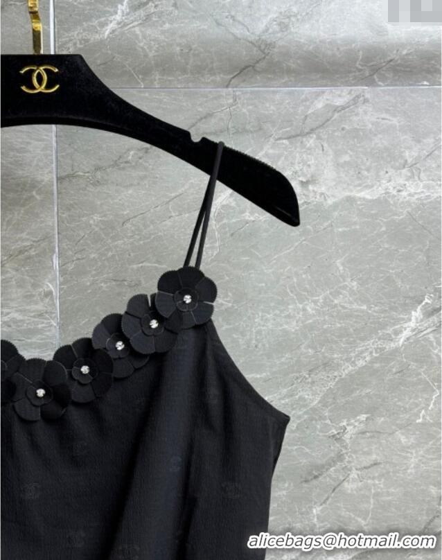Best Quality Chanel Cotton Blend Vest with Blossom 0704 Black 2025