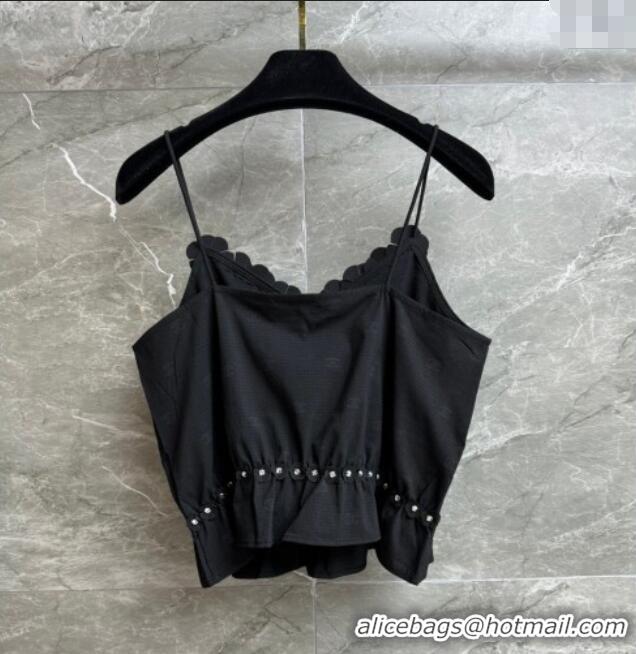 Best Quality Chanel Cotton Blend Vest with Blossom 0704 Black 2025