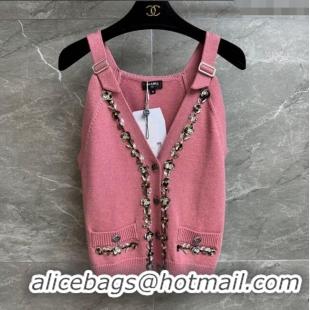New Fashion Chanel Wool Vest with Metal-Tone Blossom 0704 Pink 2025