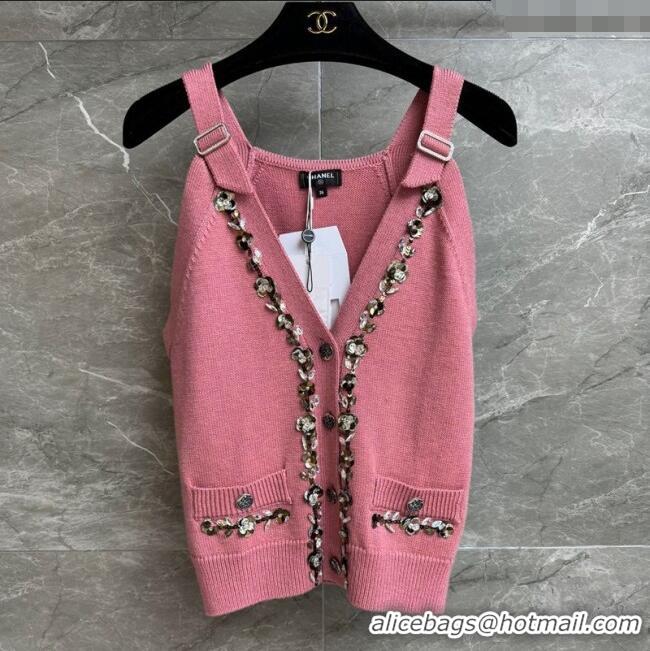 New Fashion Chanel Wool Vest with Metal-Tone Blossom 0704 Pink 2025