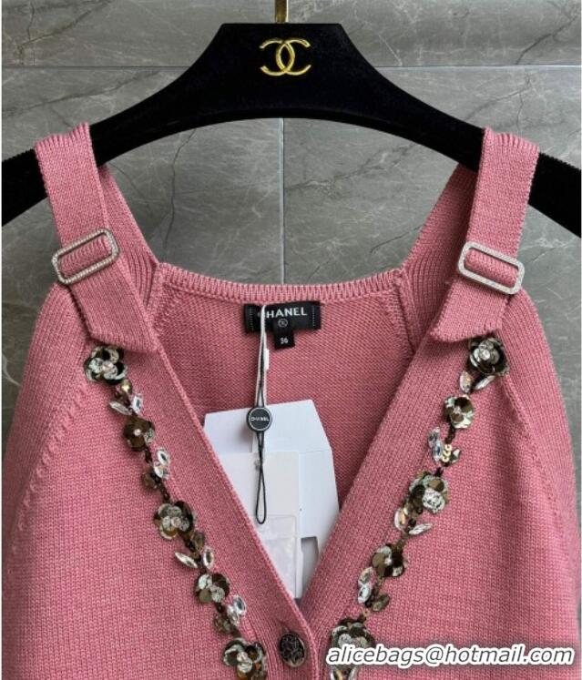 New Fashion Chanel Wool Vest with Metal-Tone Blossom 0704 Pink 2025