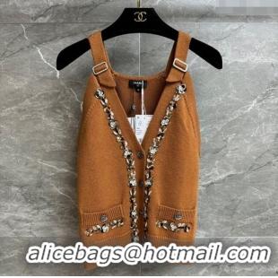 Trendy Design Chanel Wool Vest with Metal-Tone Blossom 0704 Brown 2025