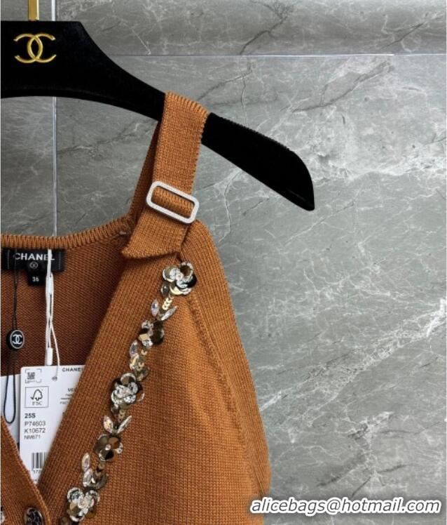 Trendy Design Chanel Wool Vest with Metal-Tone Blossom 0704 Brown 2025