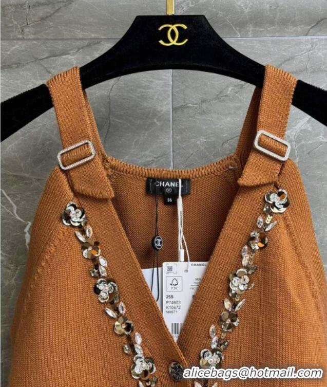 Trendy Design Chanel Wool Vest with Metal-Tone Blossom 0704 Brown 2025