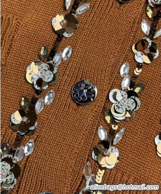 Trendy Design Chanel Wool Vest with Metal-Tone Blossom 0704 Brown 2025