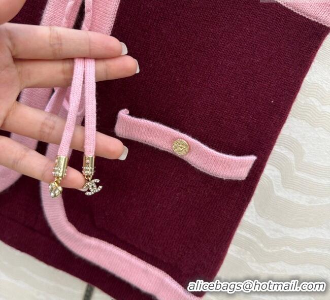 Top Quality Chanel Cashmere Knit Short Vest 0716 Dark Burgundy 2025