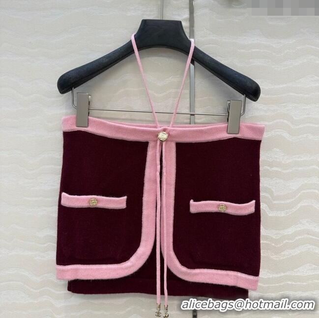 Top Quality Chanel Cashmere Knit Short Vest 0716 Dark Burgundy 2025