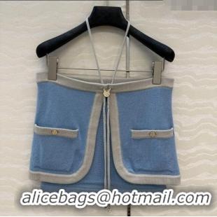 Unique Grade Chanel Cashmere Knit Short Vest 0716 Blue 2025
