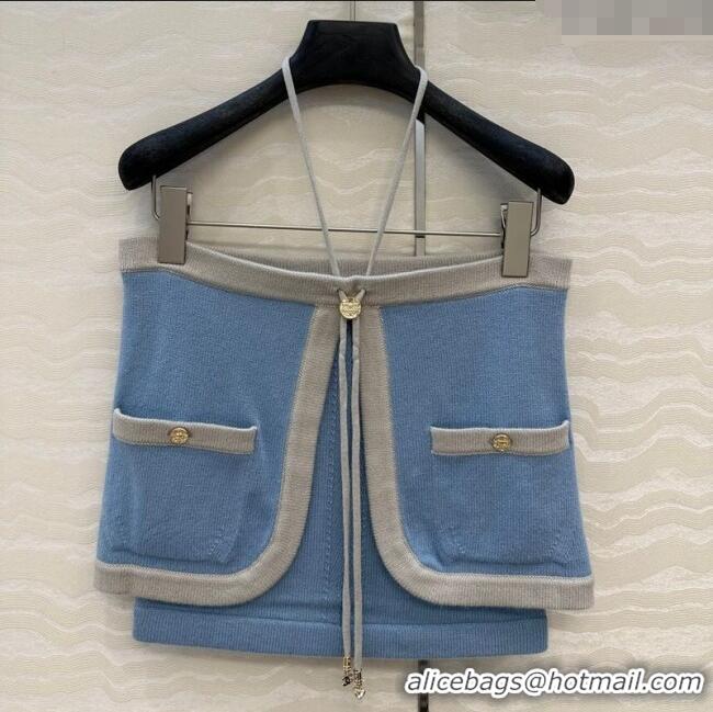 Unique Grade Chanel Cashmere Knit Short Vest 0716 Blue 2025