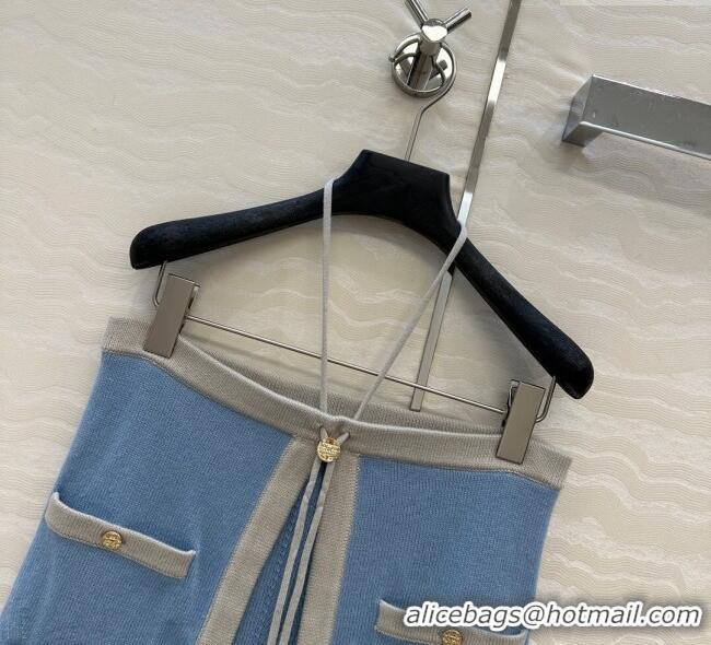 Unique Grade Chanel Cashmere Knit Short Vest 0716 Blue 2025