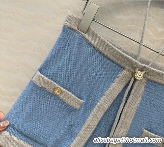 Unique Grade Chanel Cashmere Knit Short Vest 0716 Blue 2025
