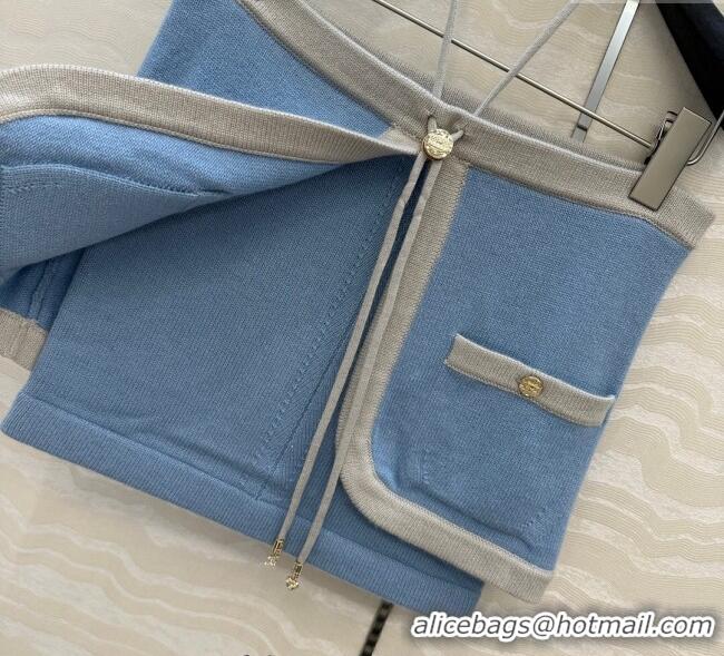 Unique Grade Chanel Cashmere Knit Short Vest 0716 Blue 2025