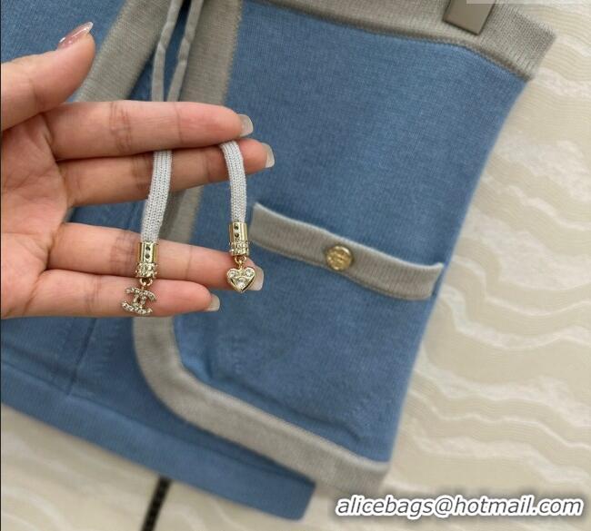 Unique Grade Chanel Cashmere Knit Short Vest 0716 Blue 2025