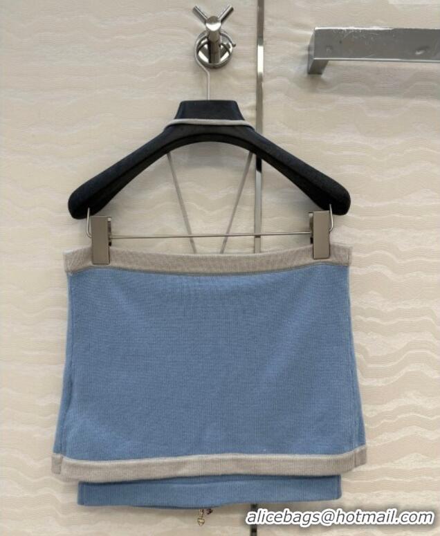 Unique Grade Chanel Cashmere Knit Short Vest 0716 Blue 2025