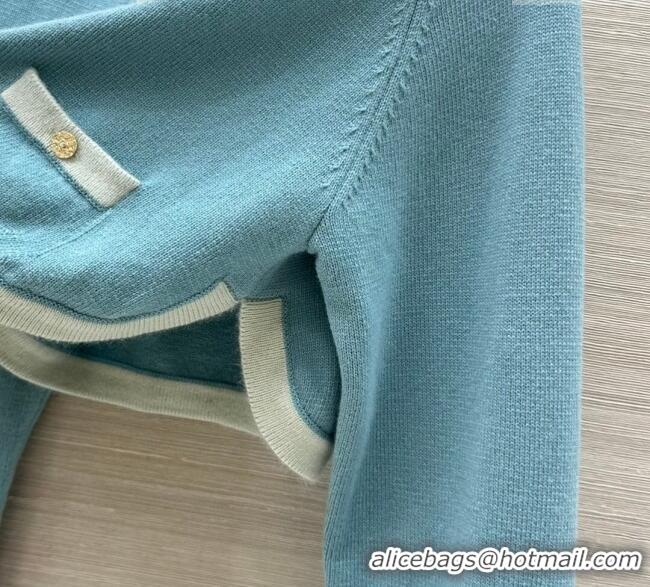Grade Quality Chanel Cashmere Knit Cardigan 0716 Blue 2025