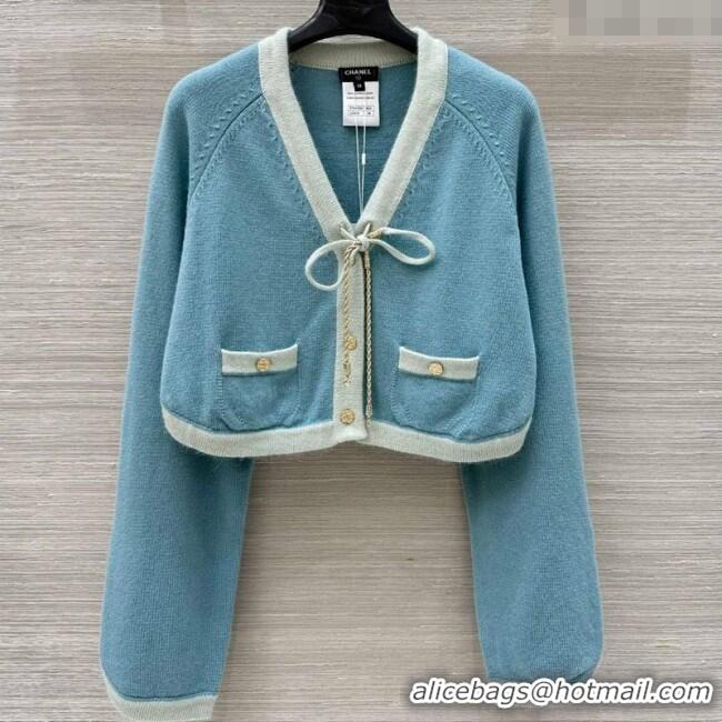 Grade Quality Chanel Cashmere Knit Cardigan 0716 Blue 2025