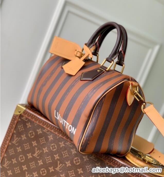 Top Quality Louis Vuitton Speedy P9 Bandouliere 30 Bag in Stripe Calf Leather M14064 Brown 2025