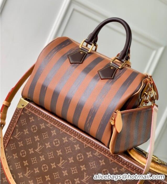 Top Quality Louis Vuitton Speedy P9 Bandouliere 30 Bag in Stripe Calf Leather M14064 Brown 2025