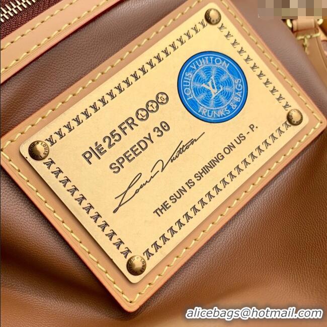 Top Quality Louis Vuitton Speedy P9 Bandouliere 30 Bag in Stripe Calf Leather M14064 Brown 2025