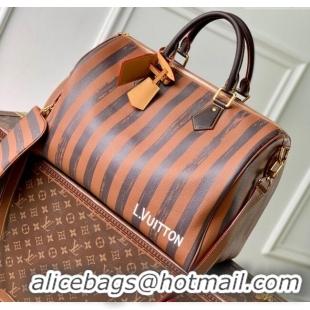 Top Quality Louis Vuitton Speedy P9 Bandouliere 40 Bag in Stripe Calf Leather M24438 Brown 2025