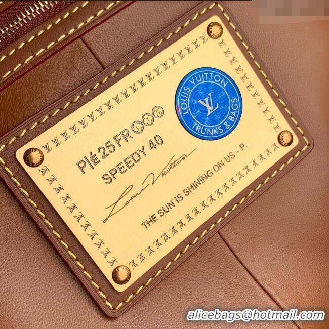 Top Quality Louis Vuitton Speedy P9 Bandouliere 40 Bag in Stripe Calf Leather M24438 Brown 2025