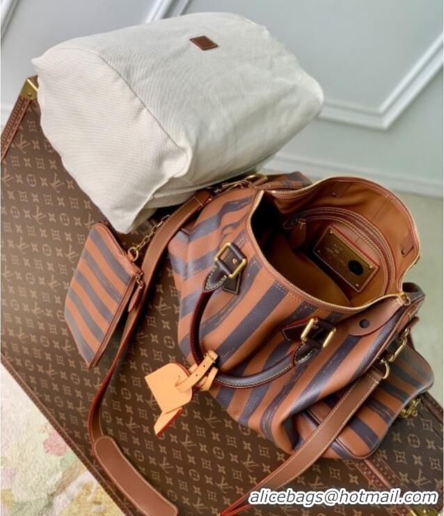 Top Quality Louis Vuitton Speedy P9 Bandouliere 40 Bag in Stripe Calf Leather M24438 Brown 2025