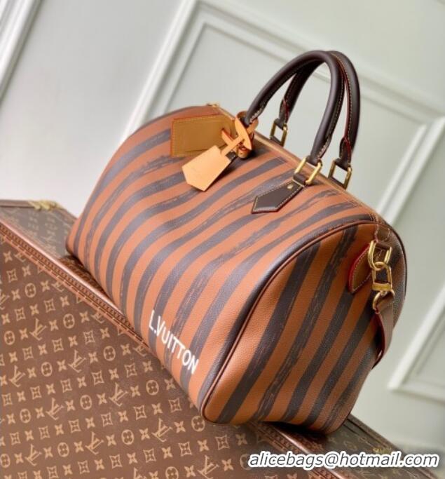 Top Quality Louis Vuitton Speedy P9 Bandouliere 40 Bag in Stripe Calf Leather M24438 Brown 2025