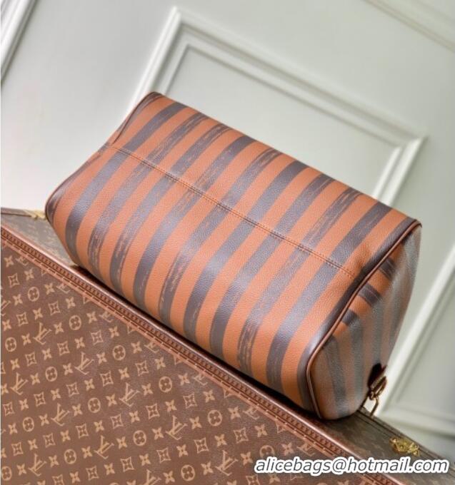 Top Quality Louis Vuitton Speedy P9 Bandouliere 40 Bag in Stripe Calf Leather M24438 Brown 2025