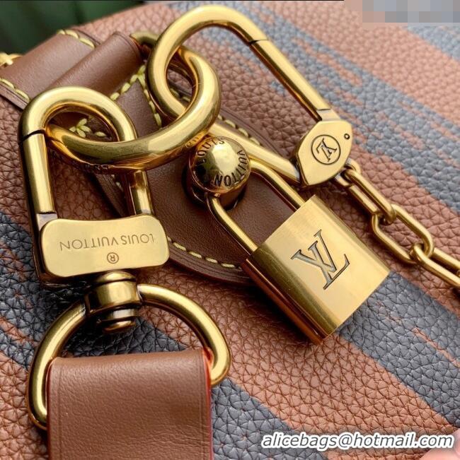 Top Quality Louis Vuitton Speedy P9 Bandouliere 40 Bag in Stripe Calf Leather M24438 Brown 2025