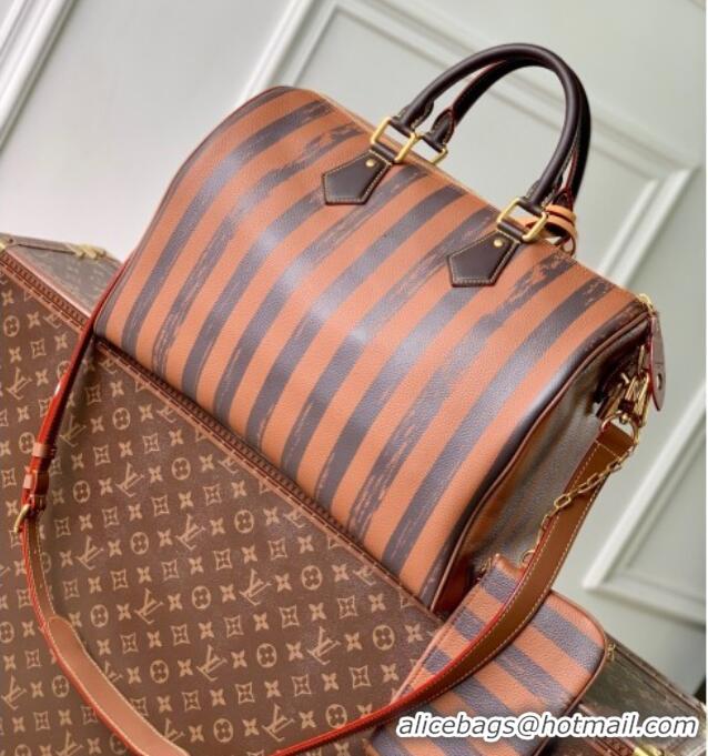 Top Quality Louis Vuitton Speedy P9 Bandouliere 40 Bag in Stripe Calf Leather M24438 Brown 2025