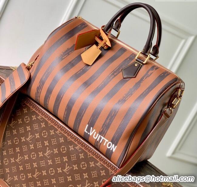 Top Quality Louis Vuitton Speedy P9 Bandouliere 40 Bag in Stripe Calf Leather M24438 Brown 2025