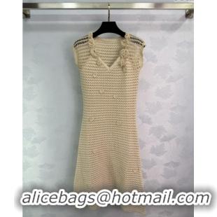 Best Price Chanel Wool Blend Crochet Dress 0716 Beige 2025