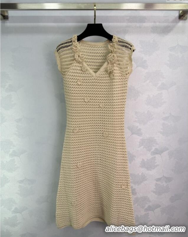 Best Price Chanel Wool Blend Crochet Dress 0716 Beige 2025