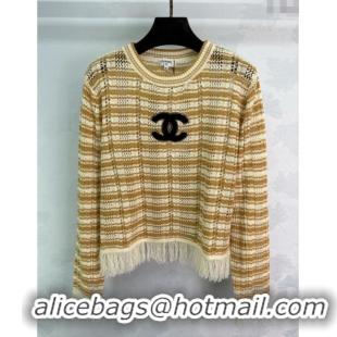 ​Best Quality Chanel Wool Blend Sweater with Fringe 0716 Brown 2025