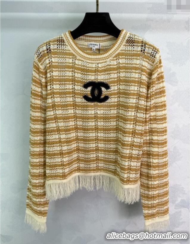 ​Best Quality Chanel Wool Blend Sweater with Fringe 0716 Brown 2025