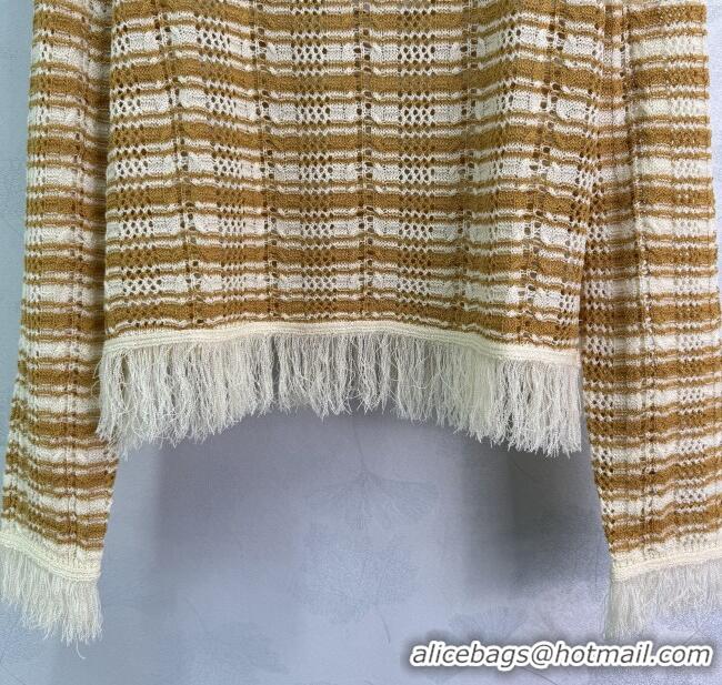 ​Best Quality Chanel Wool Blend Sweater with Fringe 0716 Brown 2025