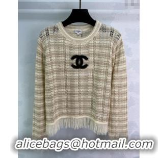​Top Quality Chanel Wool Blend Sweater with Fringe 0716 Beige 2025