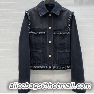 Best Price Chanel Denim Jacket with Braided Trim 0717 Black 2025