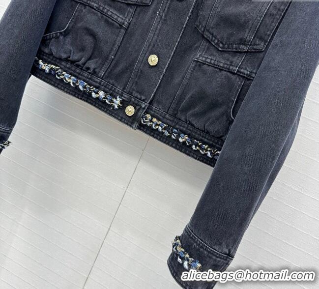 Best Price Chanel Denim Jacket with Braided Trim 0717 Black 2025