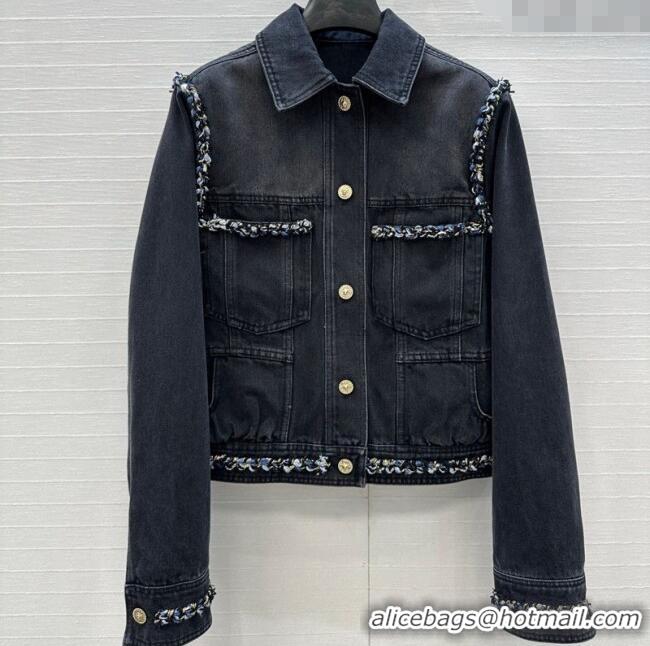Best Price Chanel Denim Jacket with Braided Trim 0717 Black 2025