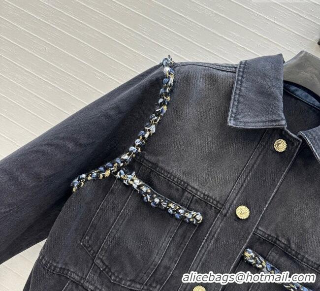 Best Price Chanel Denim Jacket with Braided Trim 0717 Black 2025