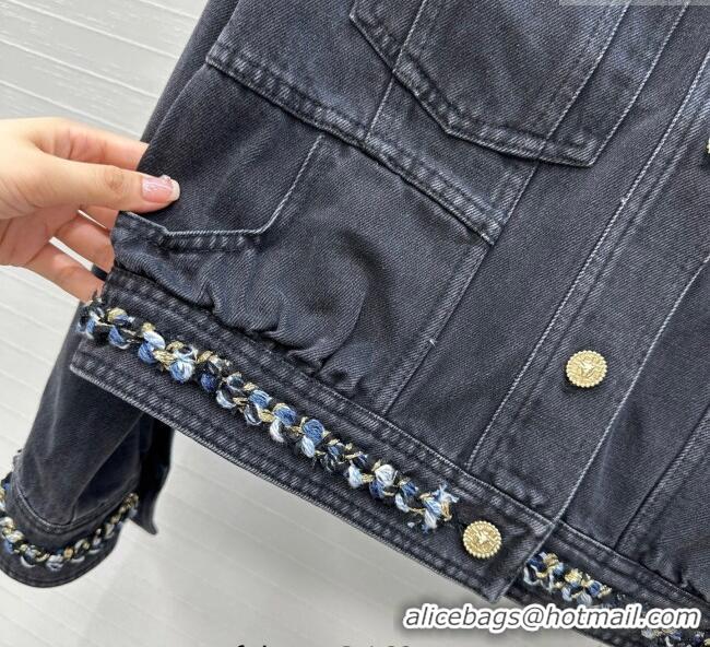 Best Price Chanel Denim Jacket with Braided Trim 0717 Black 2025
