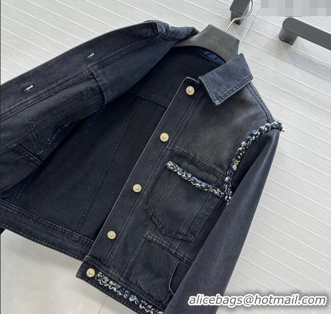 Best Price Chanel Denim Jacket with Braided Trim 0717 Black 2025