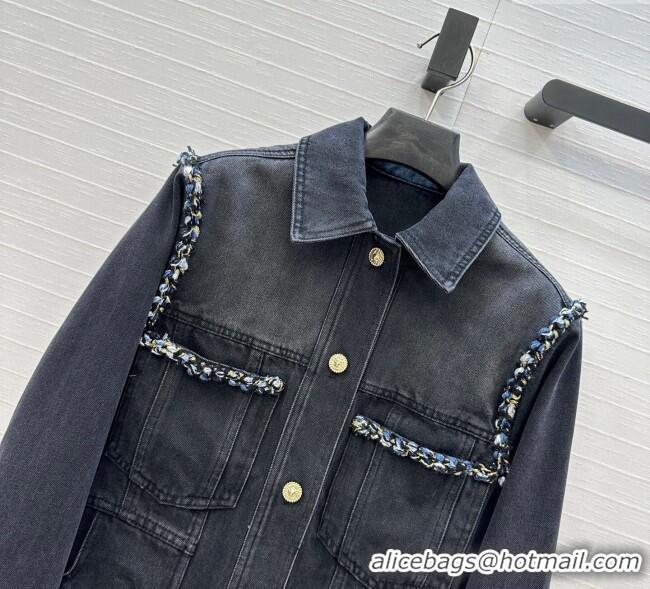 Best Price Chanel Denim Jacket with Braided Trim 0717 Black 2025