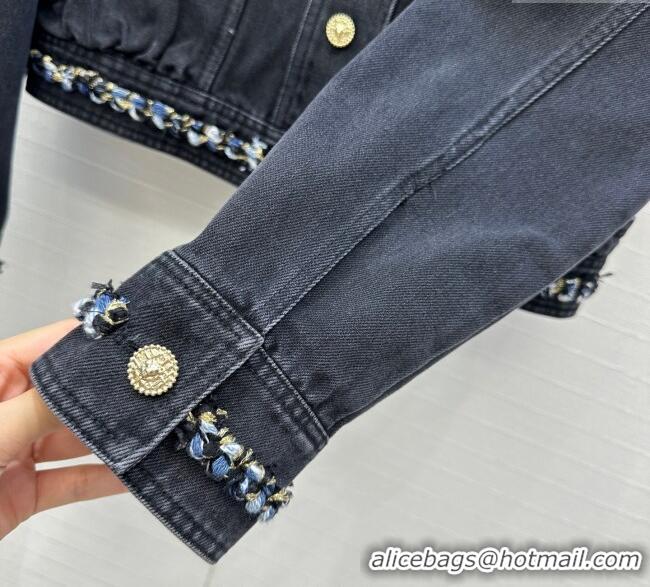Best Price Chanel Denim Jacket with Braided Trim 0717 Black 2025