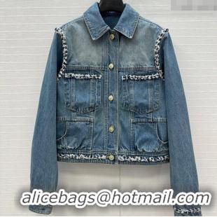 Super Quality Chanel Denim Jacket with Braided Trim 0717 Blue 2025