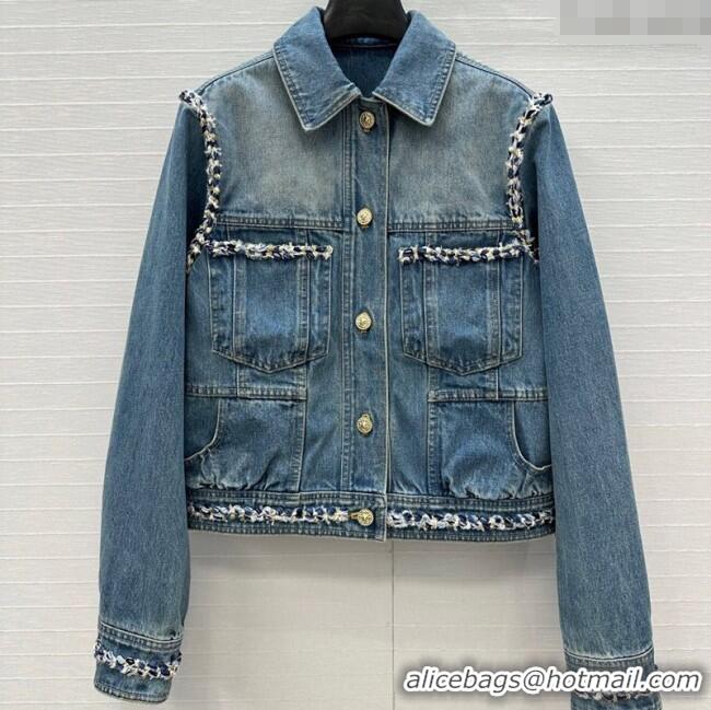 Super Quality Chanel Denim Jacket with Braided Trim 0717 Blue 2025
